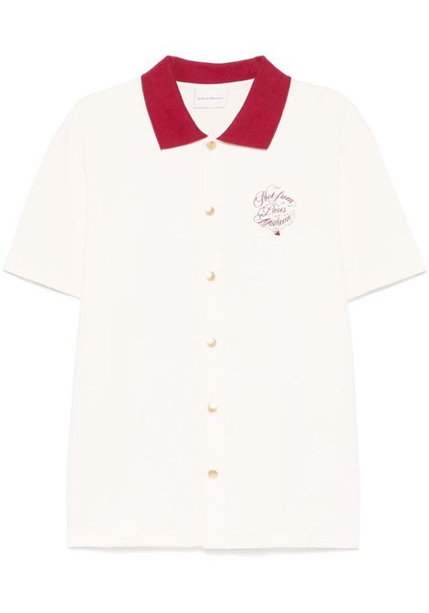 White and red  logo-embroidered piqué-weave shirt Drôle de monsieur - men